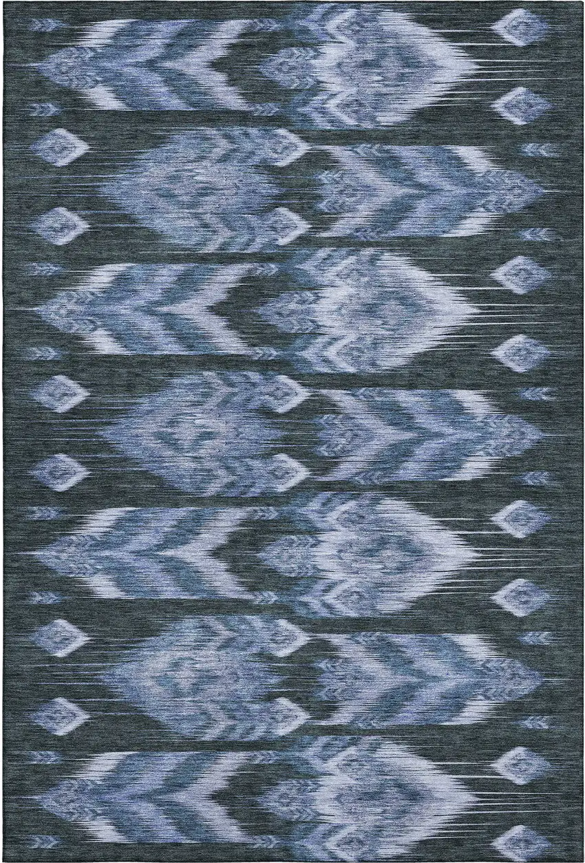 Blue And Charcoal Southwestern Washable Area Rug With UV Protection Photo 1
