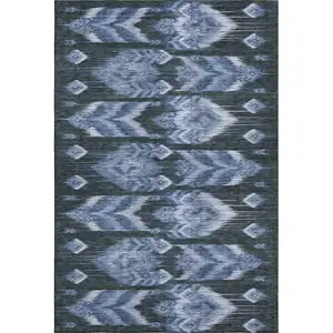 Photo of Blue And Charcoal Southwestern Washable Area Rug With UV Protection