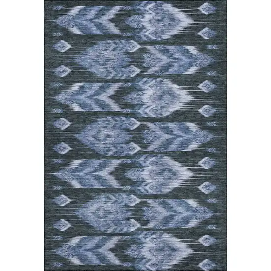 Blue And Charcoal Southwestern Washable Area Rug With UV Protection Photo 1