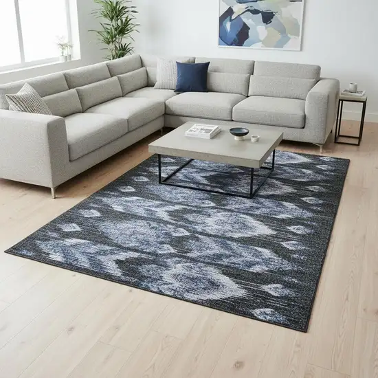 Blue And Charcoal Southwestern Washable Area Rug With UV Protection Photo 2