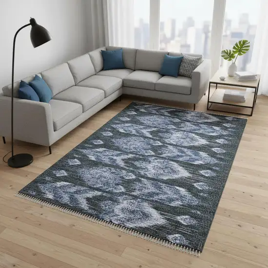Blue And Charcoal Southwestern Washable Area Rug With UV Protection Photo 2