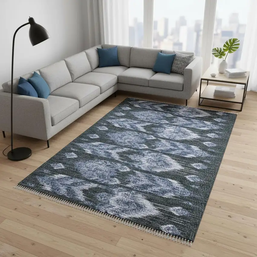 Blue And Charcoal Southwestern Washable Area Rug With UV Protection Photo 2