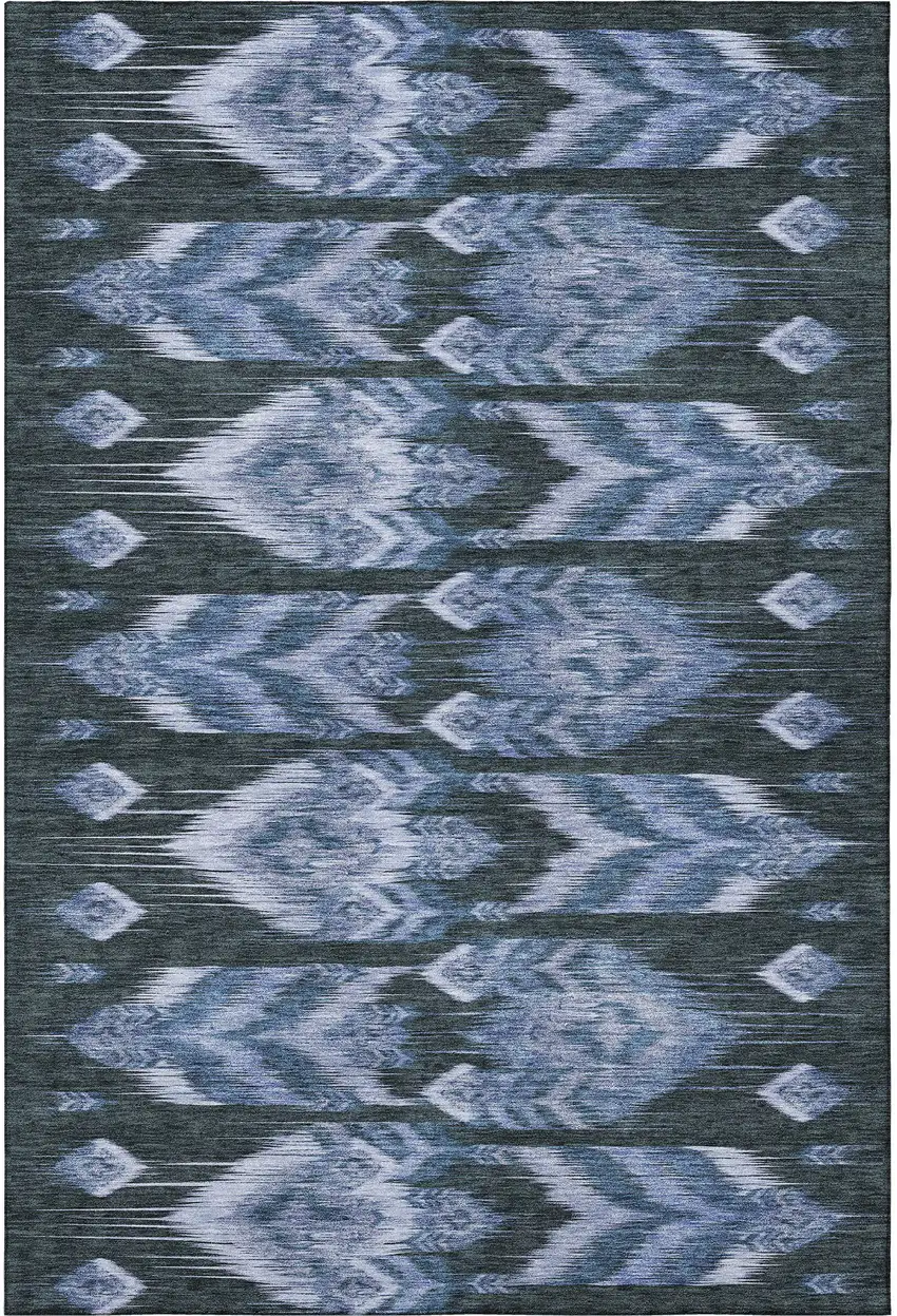 Blue And Charcoal Southwestern Washable Area Rug With UV Protection Photo 4