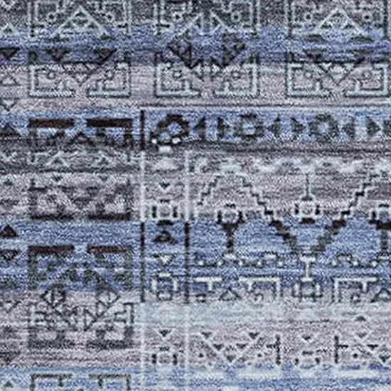 Blue And Charcoal Striped Washable Area Rug With UV Protection Photo 3