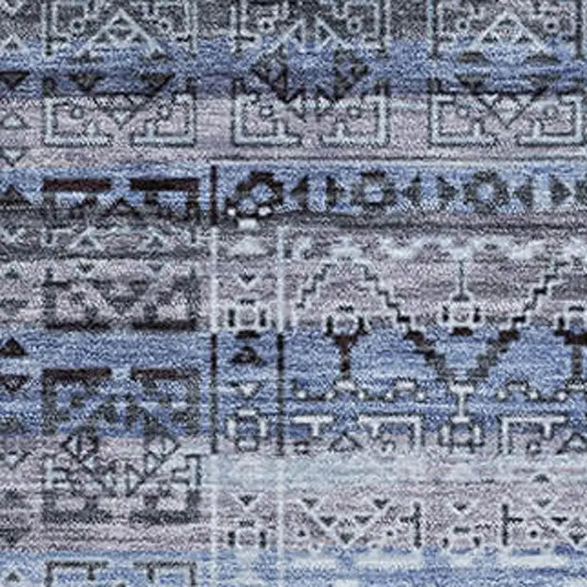 Blue And Charcoal Striped Washable Area Rug With UV Protection Photo 3