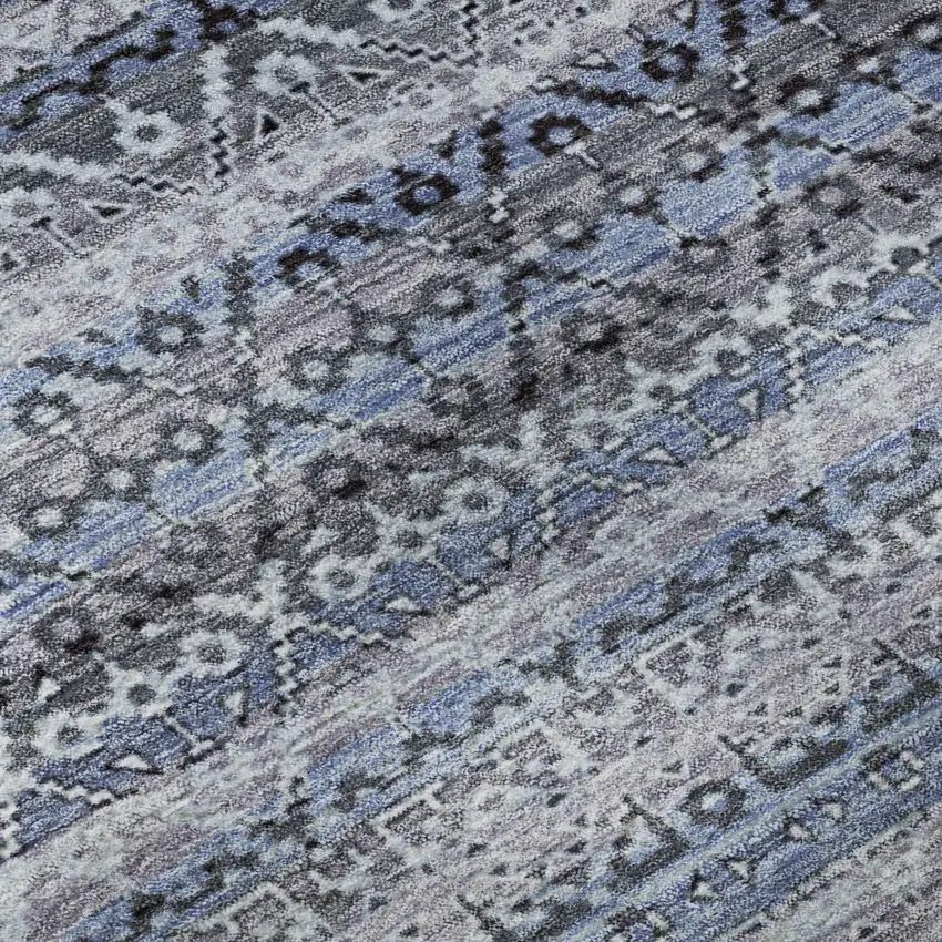 Blue And Charcoal Striped Washable Area Rug With UV Protection Photo 8