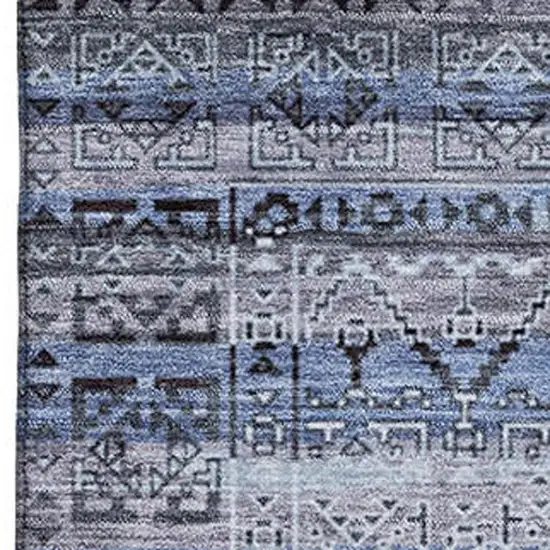 Blue And Charcoal Striped Washable Area Rug With UV Protection Photo 3