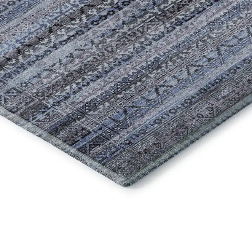 Blue And Charcoal Striped Washable Area Rug With UV Protection Photo 7