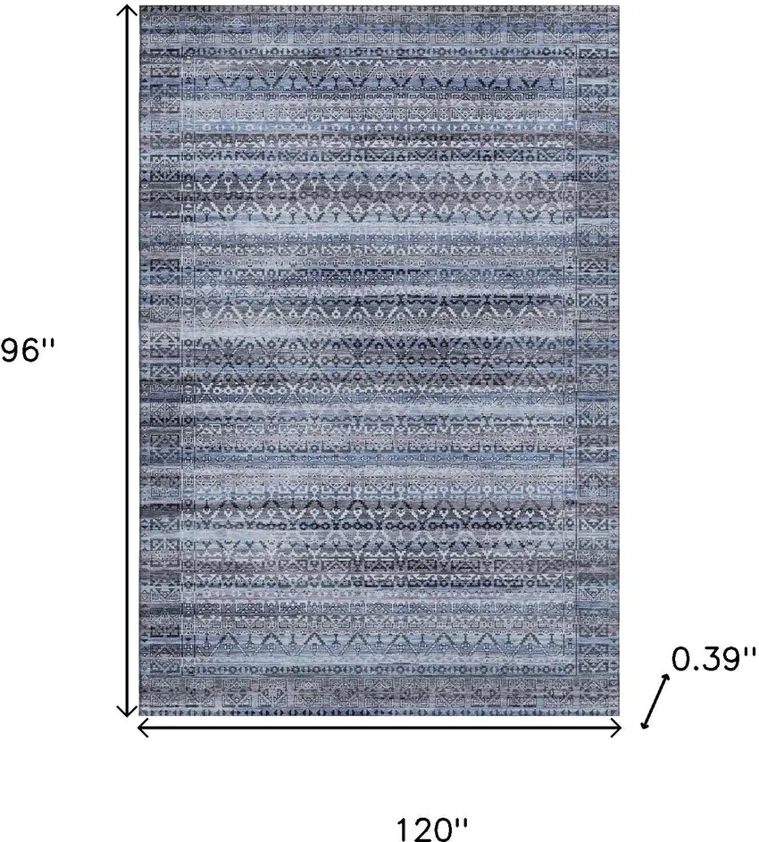 Blue And Charcoal Striped Washable Area Rug With UV Protection Photo 8