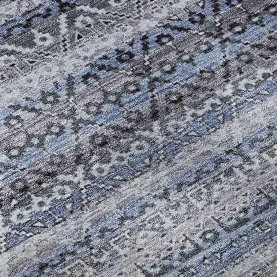 Blue And Charcoal Striped Washable Area Rug With UV Protection Photo 7