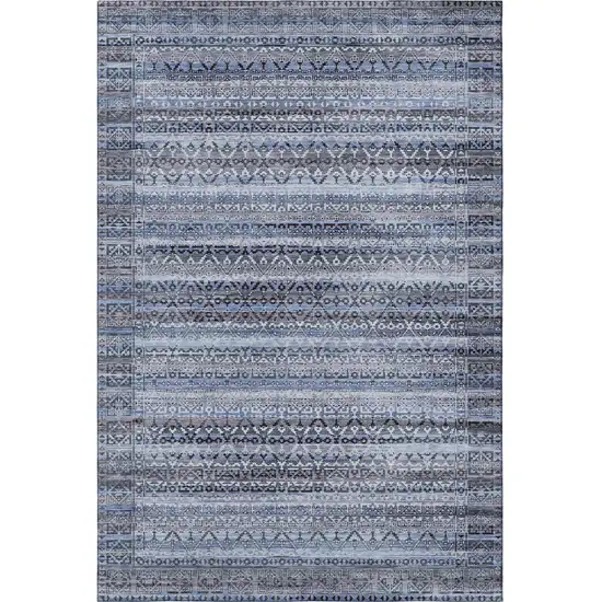 Blue And Charcoal Striped Washable Area Rug With UV Protection Photo 3