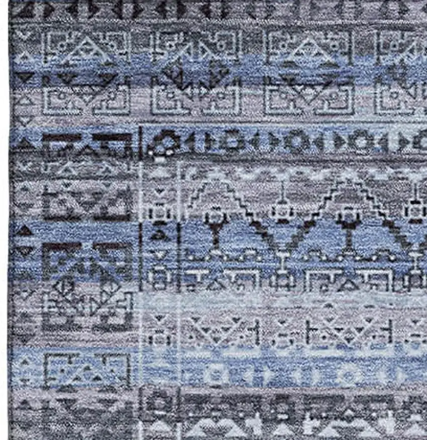 Blue And Charcoal Striped Washable Area Rug With UV Protection Photo 4