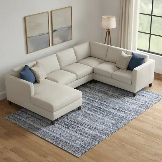 Blue And Charcoal Striped Washable Area Rug With UV Protection Photo 2