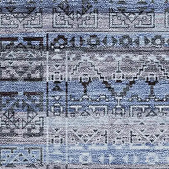 Blue And Charcoal Striped Washable Area Rug With UV Protection Photo 3