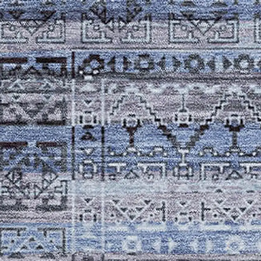 Blue And Charcoal Striped Washable Area Rug With UV Protection Photo 3