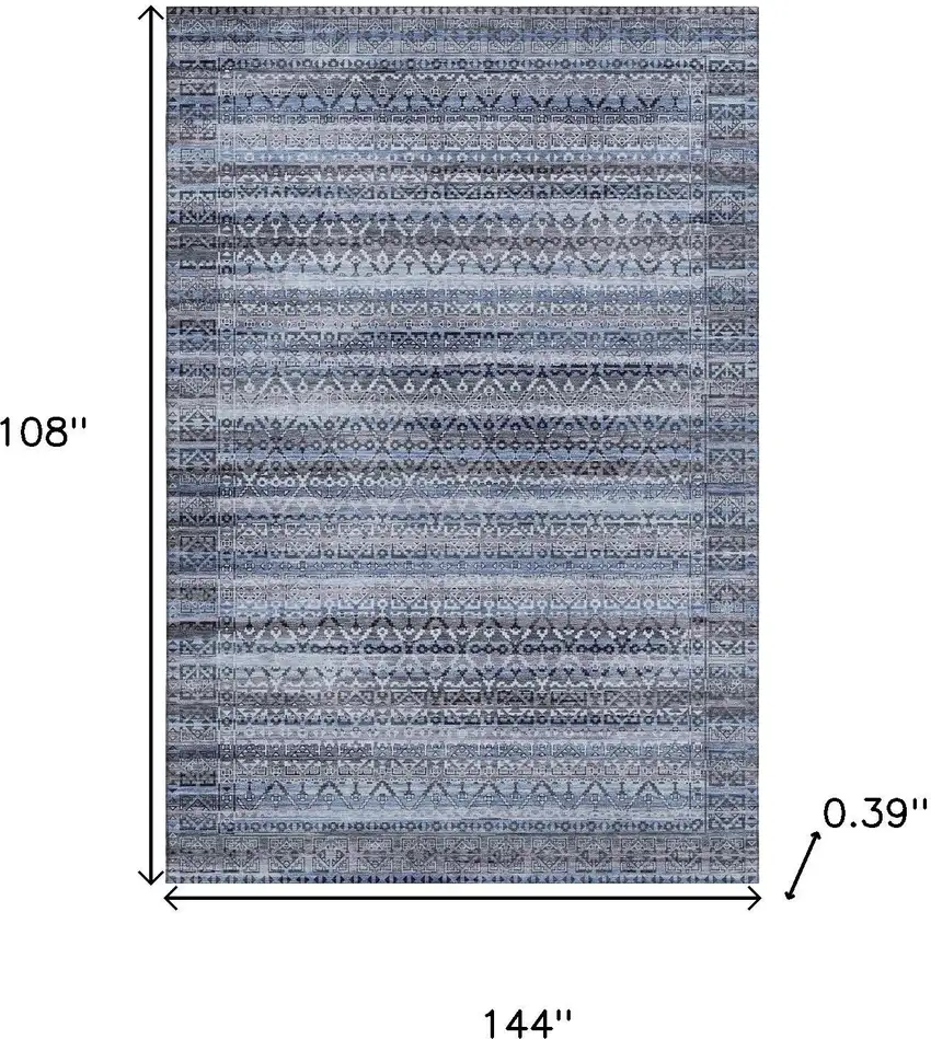 Blue And Charcoal Striped Washable Area Rug With UV Protection Photo 9