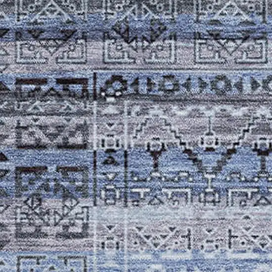 Blue And Charcoal Striped Washable Area Rug With UV Protection Photo 3