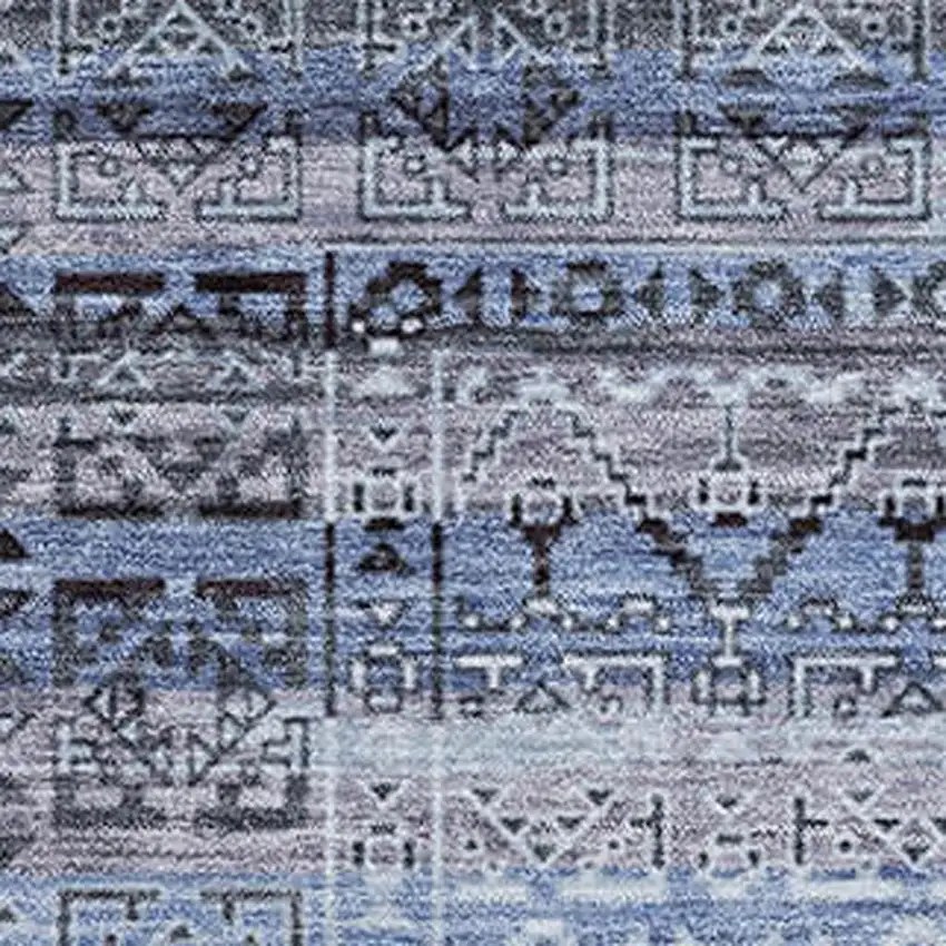 Blue And Charcoal Striped Washable Area Rug With UV Protection Photo 3