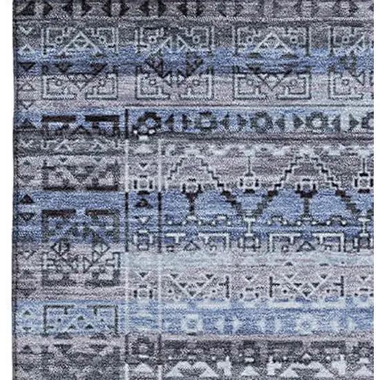 Blue And Charcoal Striped Washable Area Rug With UV Protection Photo 4