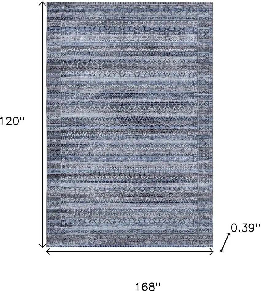 Blue And Charcoal Striped Washable Area Rug With UV Protection Photo 9