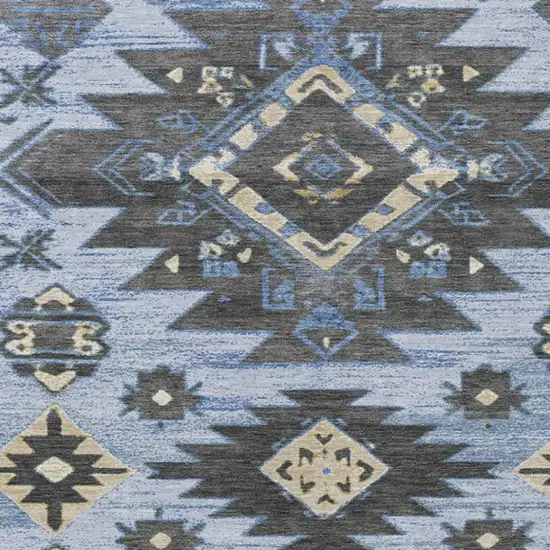 Blue And Charcoal Tribal Washable Indoor Outdoor Area Rug Photo 3