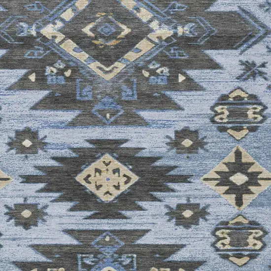 Blue And Charcoal Tribal Washable Indoor Outdoor Area Rug Photo 3