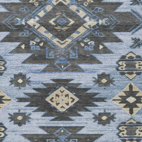 Blue And Charcoal Tribal Washable Indoor Outdoor Area Rug Photo 3