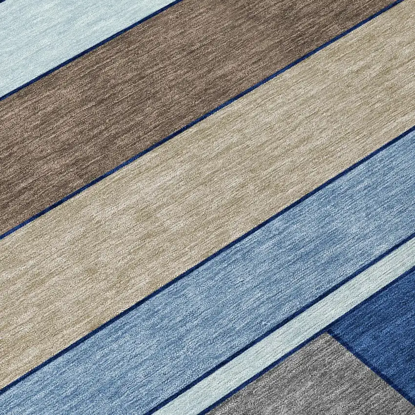Blue And Chocolate Geometric Washable Indoor Outdoor Area Rug Photo 4