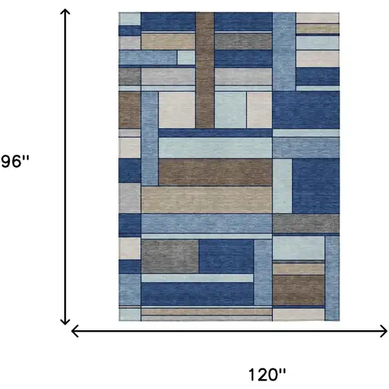 Blue And Chocolate Geometric Washable Indoor Outdoor Area Rug Photo 5