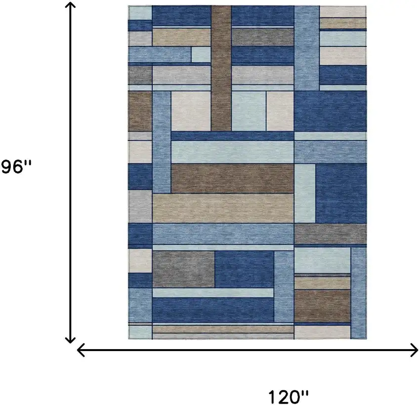 Blue And Chocolate Geometric Washable Indoor Outdoor Area Rug Photo 5