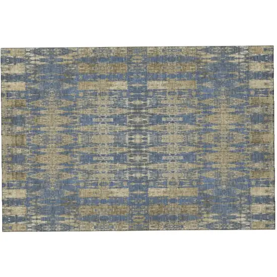 Blue And Chocolate Moroccan Washable Area Rug With UV Protection Photo 2