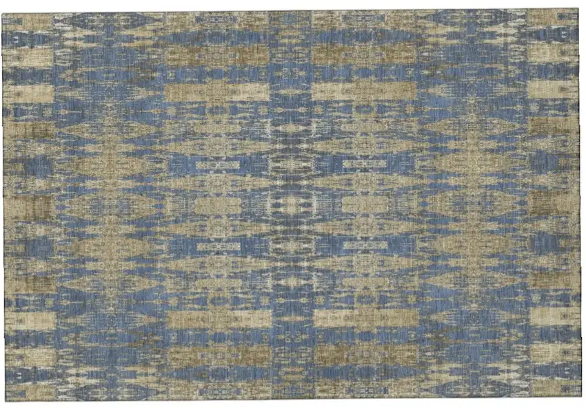Blue And Chocolate Moroccan Washable Area Rug With UV Protection Photo 2