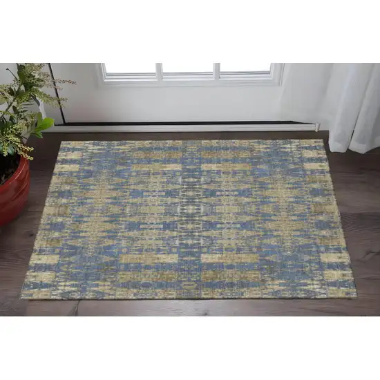Blue And Chocolate Moroccan Washable Area Rug With UV Protection Photo 2