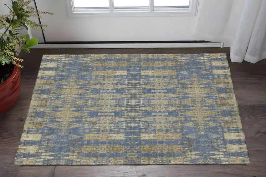 Blue And Chocolate Moroccan Washable Area Rug With UV Protection Photo 2