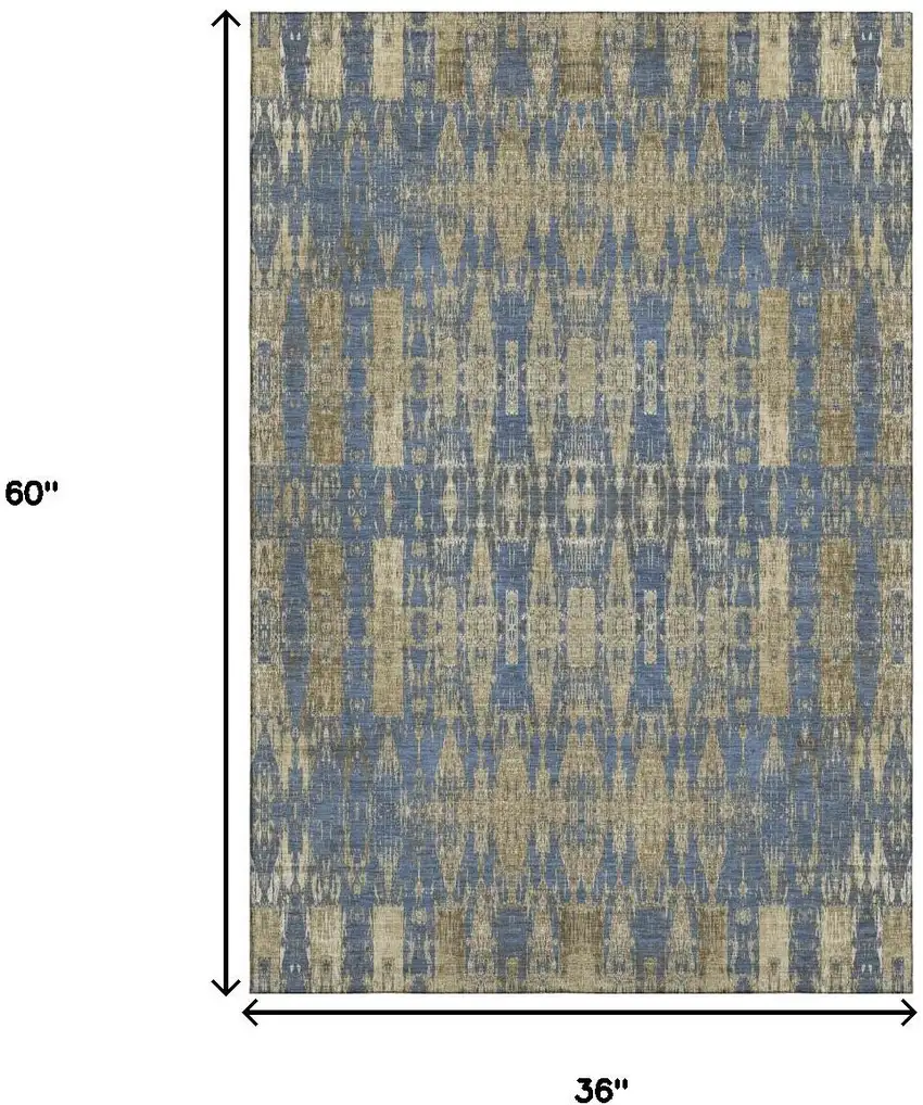 Blue And Chocolate Moroccan Washable Area Rug With UV Protection Photo 9