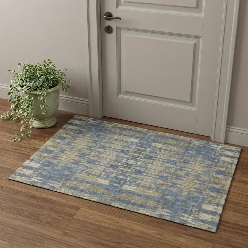 Blue And Chocolate Moroccan Washable Area Rug With UV Protection Photo 1