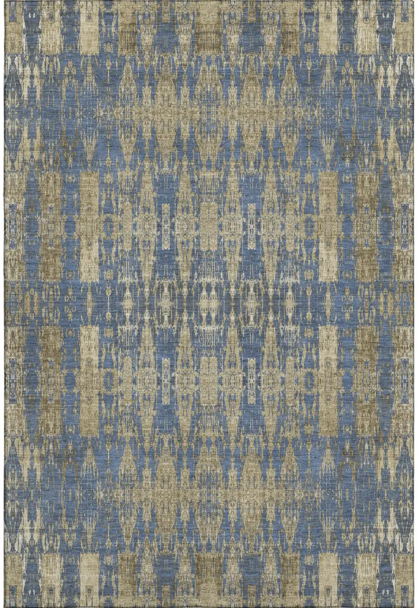 Blue And Chocolate Moroccan Washable Area Rug With UV Protection Photo 1