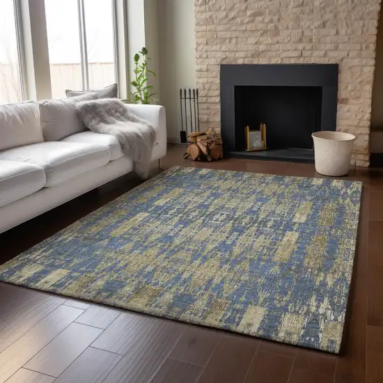 Blue And Chocolate Moroccan Washable Area Rug With UV Protection Photo 4