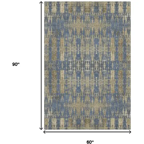 Blue And Chocolate Moroccan Washable Area Rug With UV Protection Photo 9