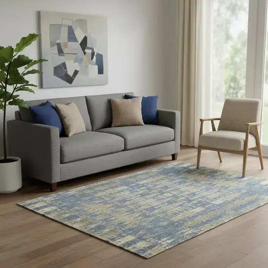 Blue And Chocolate Moroccan Washable Area Rug With UV Protection Photo 1