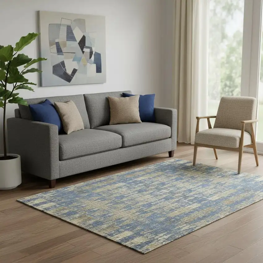 Blue And Chocolate Moroccan Washable Area Rug With UV Protection Photo 1