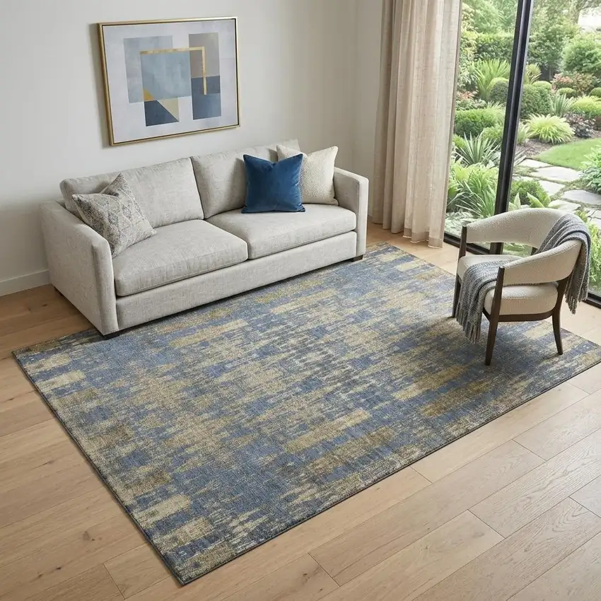 Blue And Chocolate Moroccan Washable Area Rug With UV Protection Photo 1