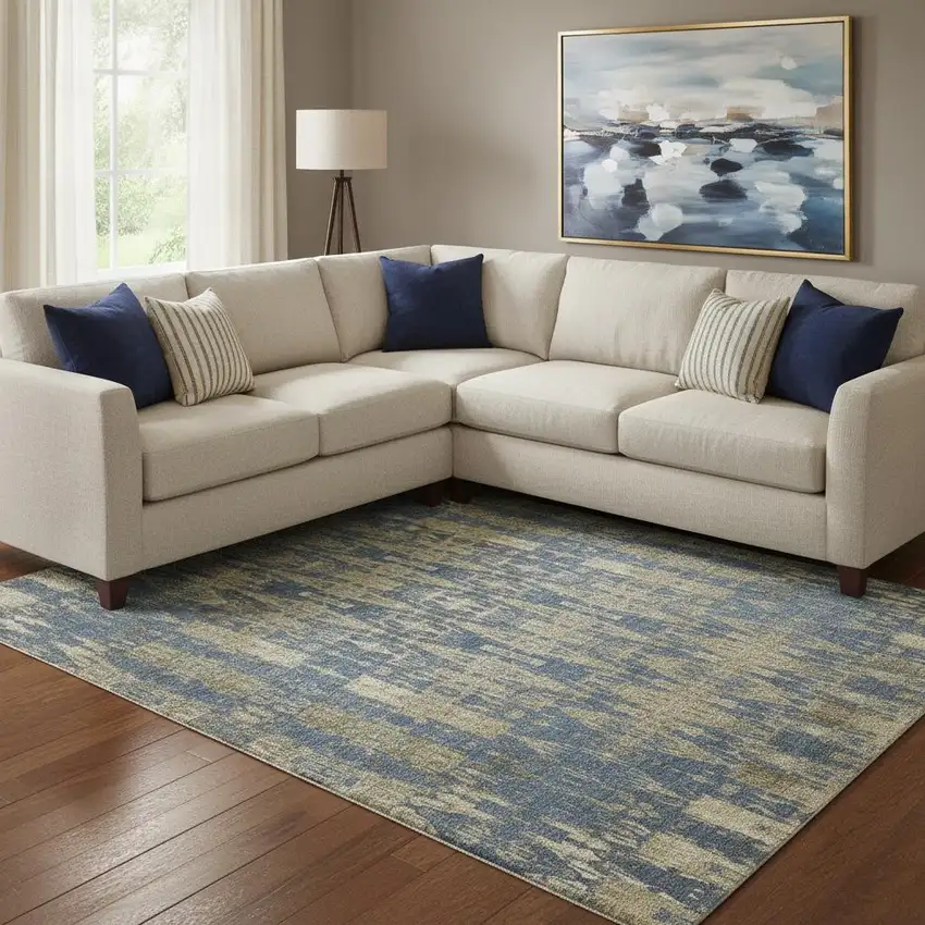 Blue And Chocolate Moroccan Washable Area Rug With UV Protection Photo 1