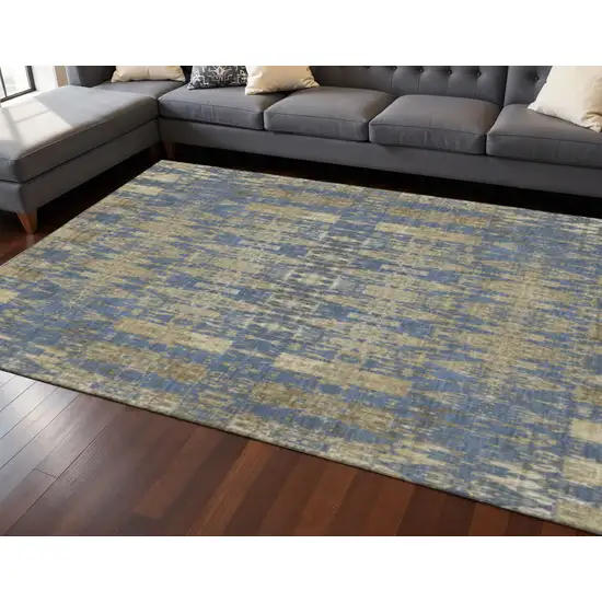 Blue And Chocolate Moroccan Washable Area Rug With UV Protection Photo 2