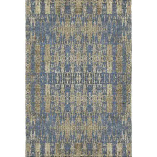 Blue And Chocolate Moroccan Washable Area Rug With UV Protection Photo 3