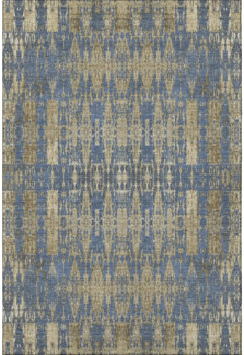 Blue And Chocolate Moroccan Washable Area Rug With UV Protection Photo 3