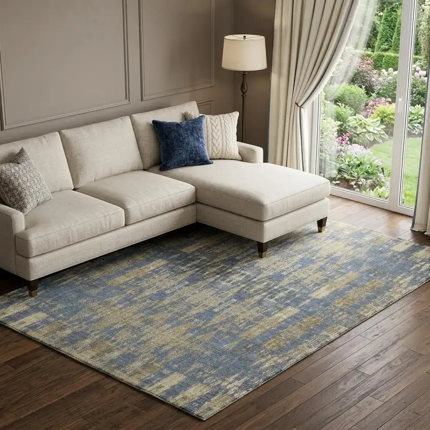 Blue And Chocolate Moroccan Washable Area Rug With UV Protection Photo 1