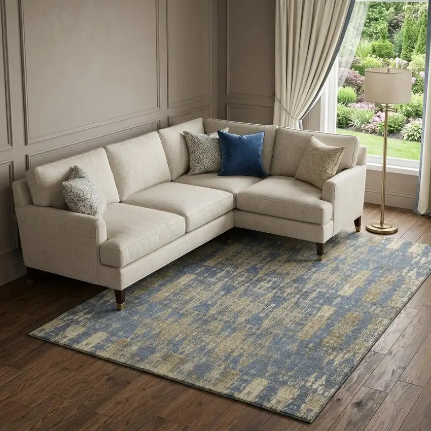 Blue And Chocolate Moroccan Washable Area Rug With UV Protection Photo 1