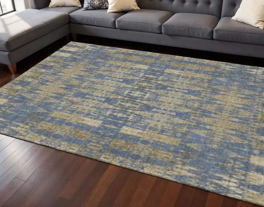 Blue And Chocolate Moroccan Washable Area Rug With UV Protection Photo 2
