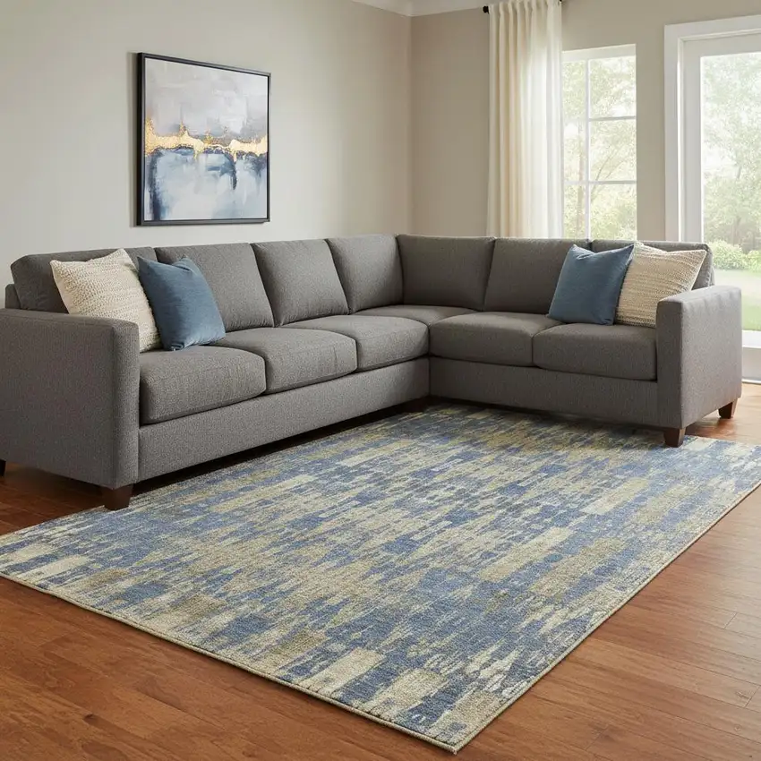 Blue And Chocolate Moroccan Washable Area Rug With UV Protection Photo 1